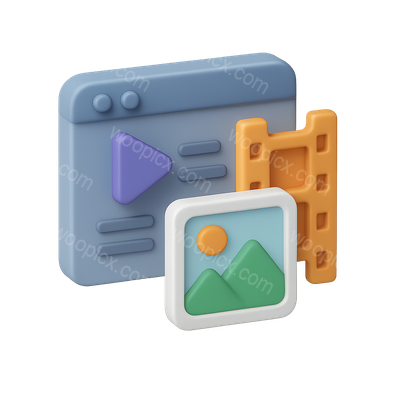 Stylish 3D Icon Design with Multimedia Elements