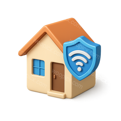 3D Smart Home Icon with Security Shield Design