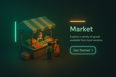 3D Market Scene with Neon Accents and Realistic Style