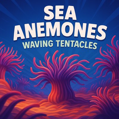 Vibrant Illustration of Sea Anemones with Waving Tentacles