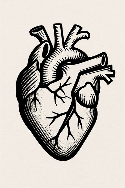 Artistic Illustration of a Heart with Detailed Anatomy