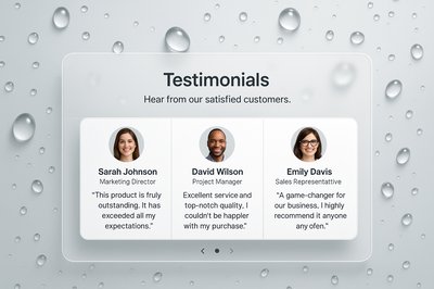 Customer Testimonials Section with Water Drops Background
