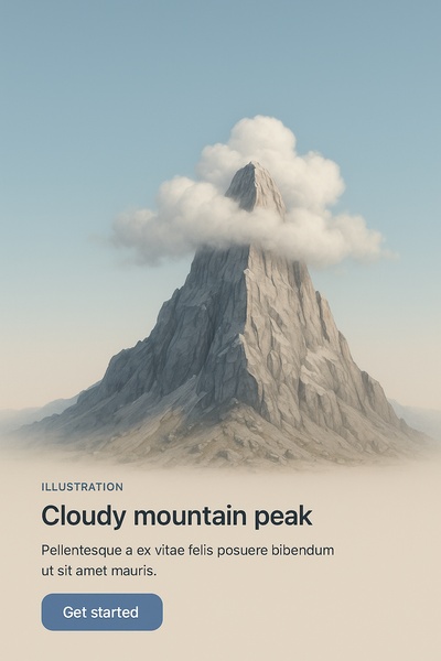 Realistic Cloudy Mountain Peak Illustration with Text Elements