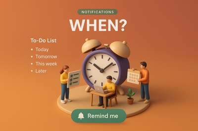 3D Scene of Small Characters Interacting with Notifications