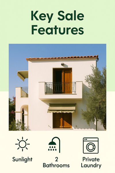 Real Estate Promotional Graphic Highlighting Key Features