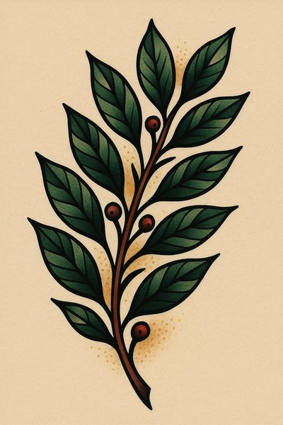 Stylized Botanical Illustration of a Leafy Branch