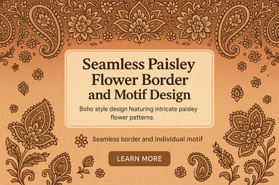 Boho Style Seamless Paisley Flower Border Design
