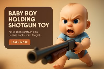 Humorous Illustration of Baby Boy with Toy Shotgun
