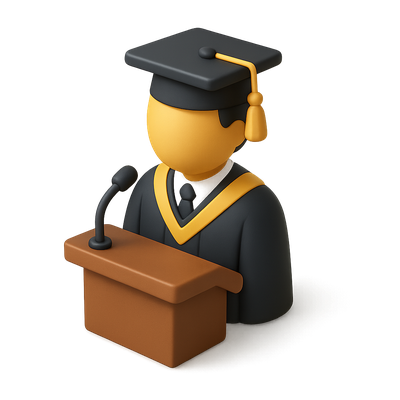 3D Chancellor Icon with Graduation Cap and Gown