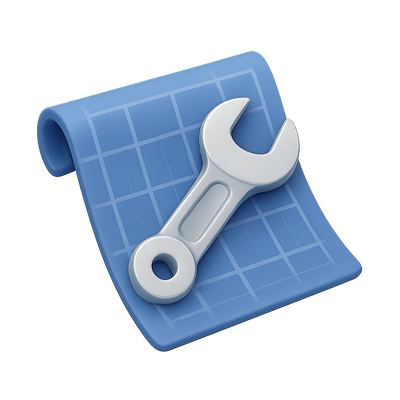 3D Wrench Blueprint Icon with Isometric View