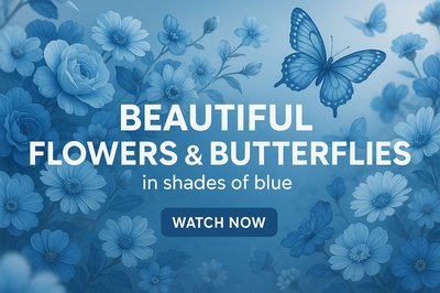 Serene Floral and Butterfly Graphic in Blue Tones