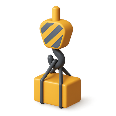 3D Crane Hook Icon Lifting a Load in Isometric View