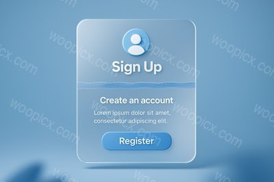 3D Sign Up Form with Glass Effect on Blue Background