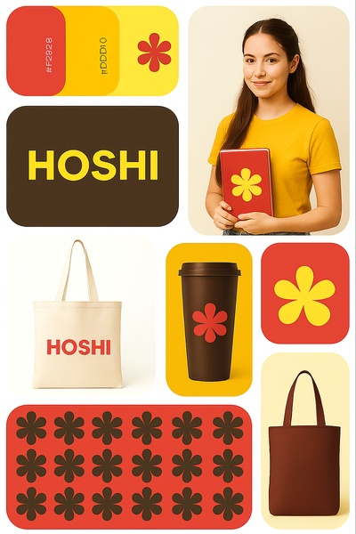 Colorful Design Blocks Featuring Floral Patterns and Branding