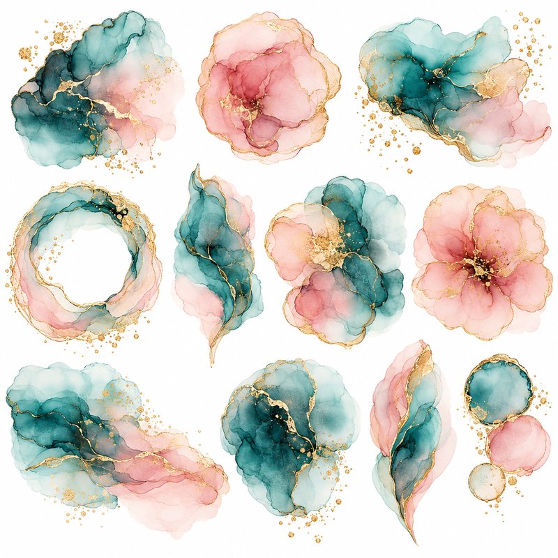 Elegant alcohol ink design elements