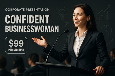 Confident Businesswoman Leading Dynamic Corporate Presentation