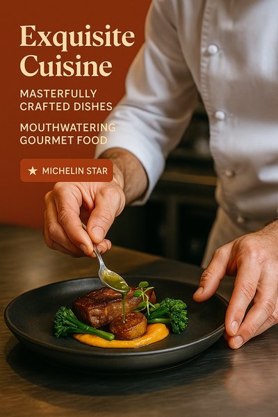 Gourmet Cuisine Promotional Image with Chef's Hands