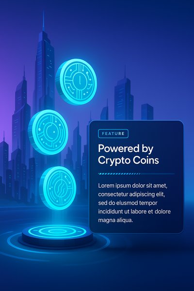 Futuristic City Skyline Enhanced by Glowing Crypto Coins