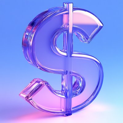 3D Glassy Dollar Sign Icon with Gradient Background
