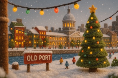 Whimsical Winter Scene at Old Port, Montreal