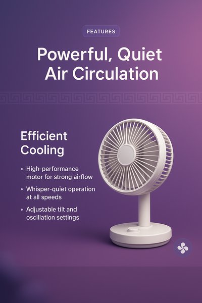 3D Fan Illustration with Feature Highlights