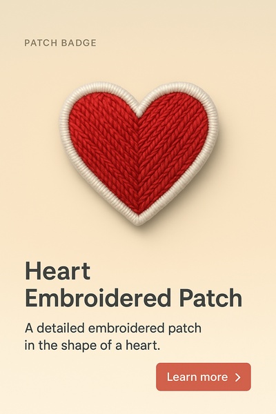 3D Heart Embroidered Patch Badge Illustration