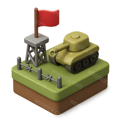 Isometric 3D Occupied Territory Control Icon Design