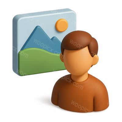 Stylized 3D Isometric Icon of a Person and Landscape