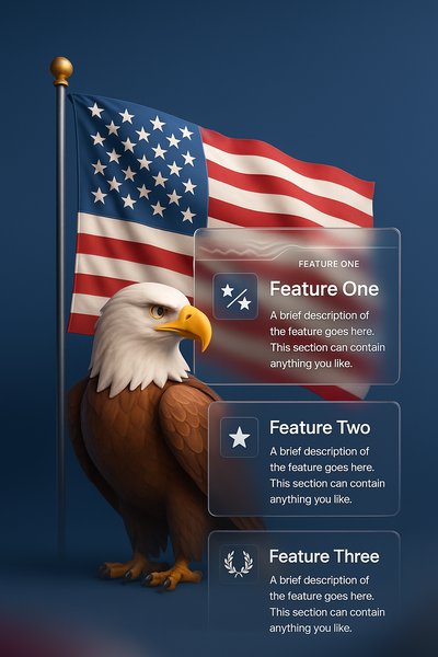3D Illustration of American Flag and Eagle with Feature Blocks