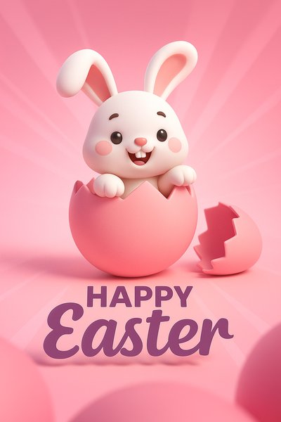Adorable Easter Bunny Emerging from Pink Egg on Pastel Background