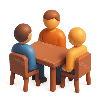 Isometric 3D Icon of Trio at Table in Volumetric Style