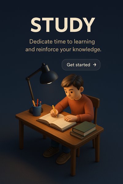 3D Study Scene with Desk and Lamp in Dark Background