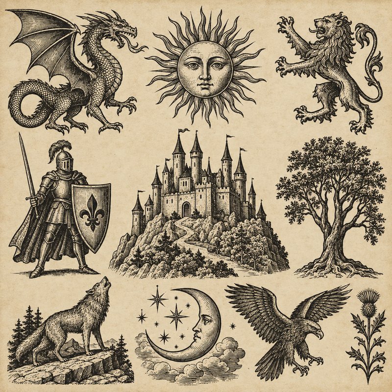 medieval woodcut design elements