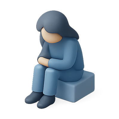 3D Illustration of a Contemplative Figure Seated on a Block