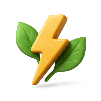 3D Lightning Bolt Icon with Green Leaves