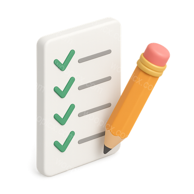3D Checklist Icon with Pencil in Isometric View