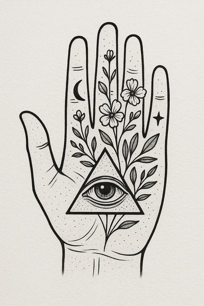 Intricate Hand Illustration with Floral and Eye Design