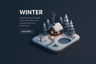 Serene Winter Landscape in 3D with Cozy Cabin and Frozen Pond