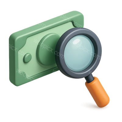 3D Magnifying Glass Over Banknote Icon