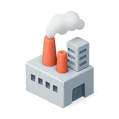 3D Industrial Factory Icon with Smokestacks
