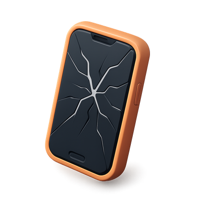 3D Smartphone Icon with Cracked Screen and Case