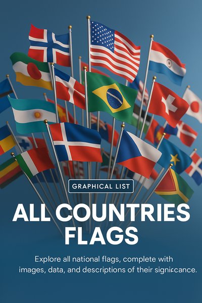 3D Illustration of All Countries Flags with Descriptions