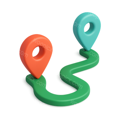 Colorful 3D Route Icon Between Two Locations