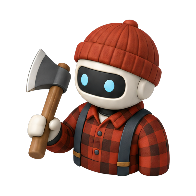robot lumberjack with axe