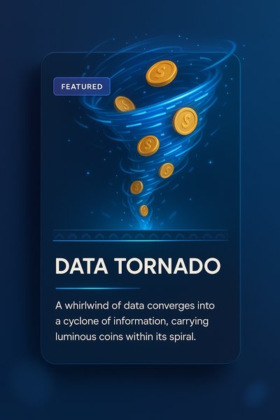 Dynamic Data Tornado with Glowing Coins Illustration