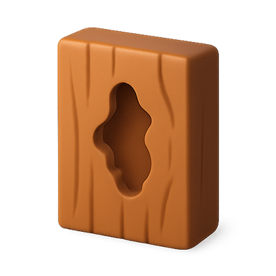 Stylized Wooden Block with Cutout Design