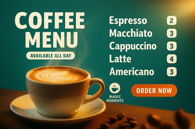 Dynamic Coffee Menu Featuring Prices and Call to Action