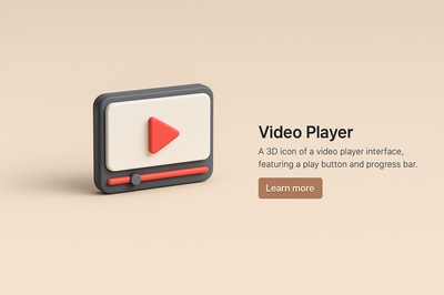 3D Video Player Icon Illustration with Action Button