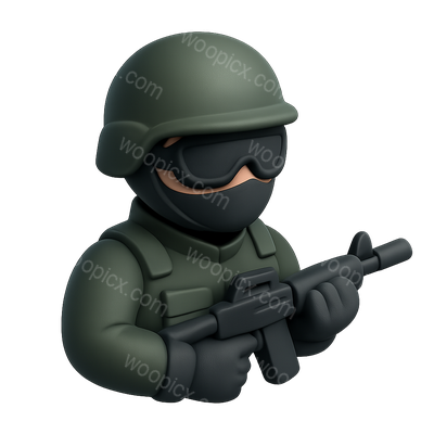 3D Commando Icon in Isometric View with Transparent Background