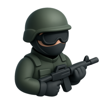 3D Commando Icon in Isometric View with Transparent Background
